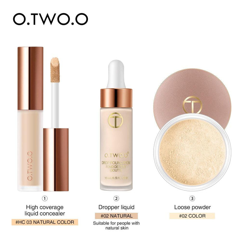 Kit Maquiagem Facial O.TWO.O - Corretivo, Base e Pó - Preços ao Alcance