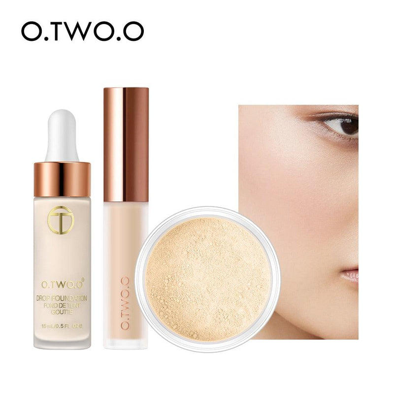 Kit Maquiagem Facial O.TWO.O - Corretivo, Base e Pó - Preços ao Alcance