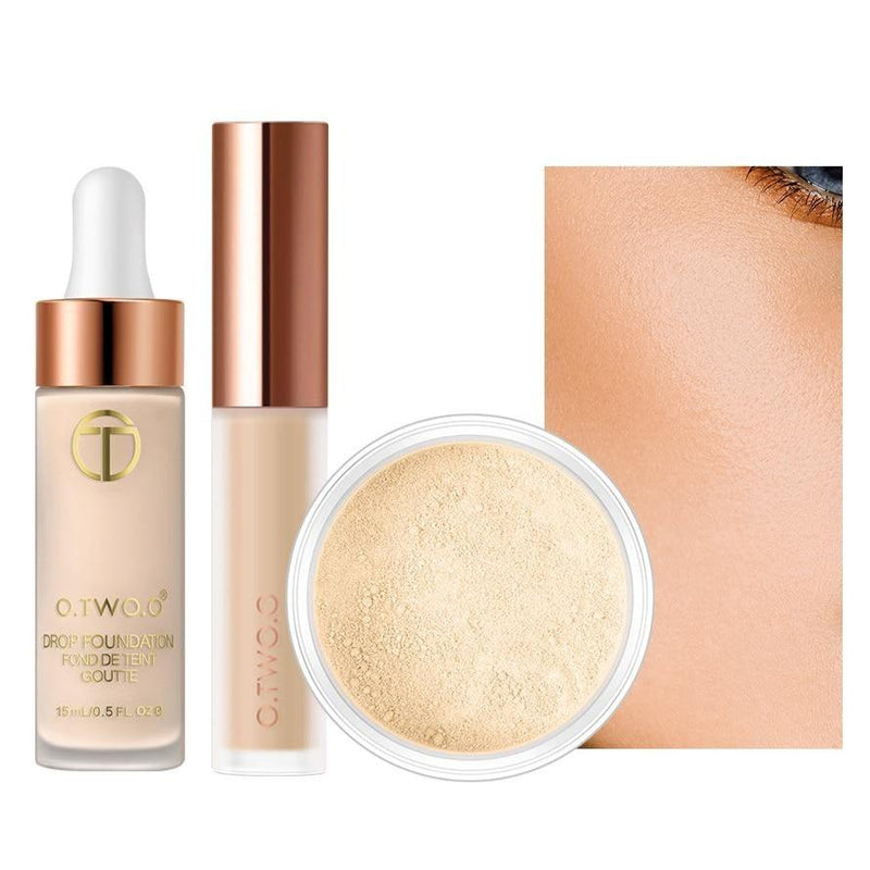 Kit Maquiagem Facial O.TWO.O - Corretivo, Base e Pó - Preços ao Alcance