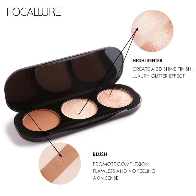 Paleta de Iluminador Focallure - 3 Cores - Preços ao Alcance