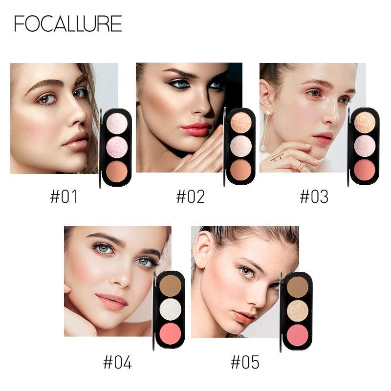 Paleta de Iluminador Focallure - 3 Cores - Preços ao Alcance