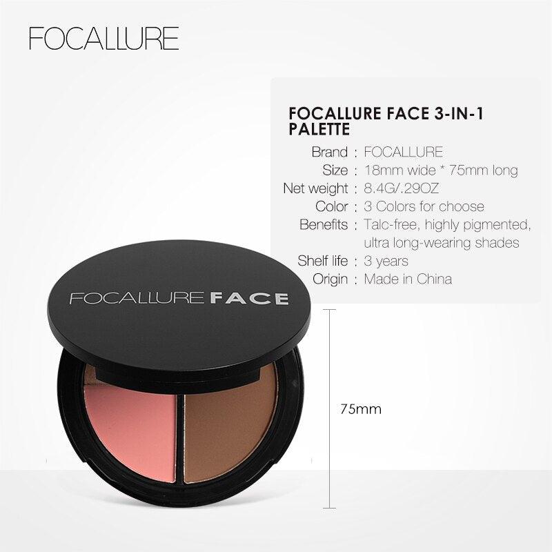 Paleta Contorno Facial Focallure - Iluminador e Bronzeador - Preços ao Alcance