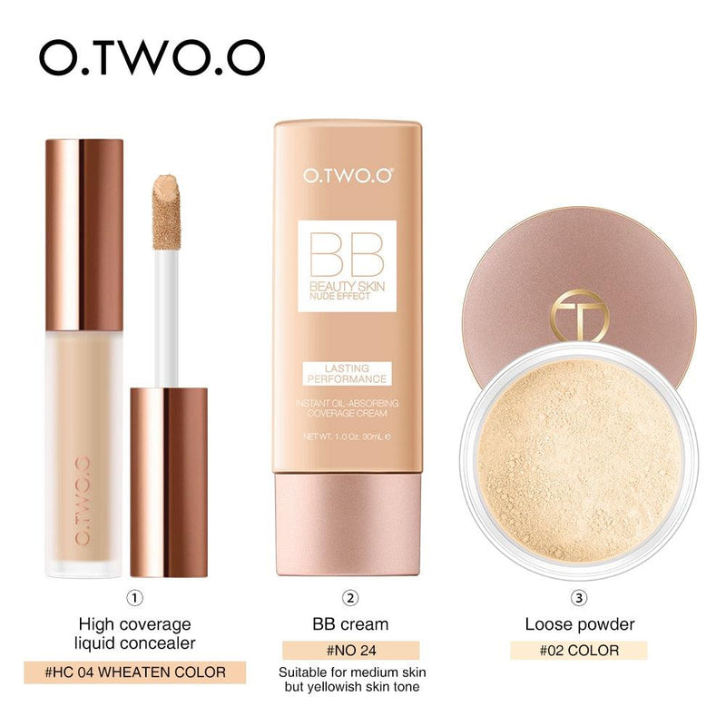 Kit Maquiagem Facial O.TWO.O - Corretivo, BB Cream e Pó - Preços ao Alcance