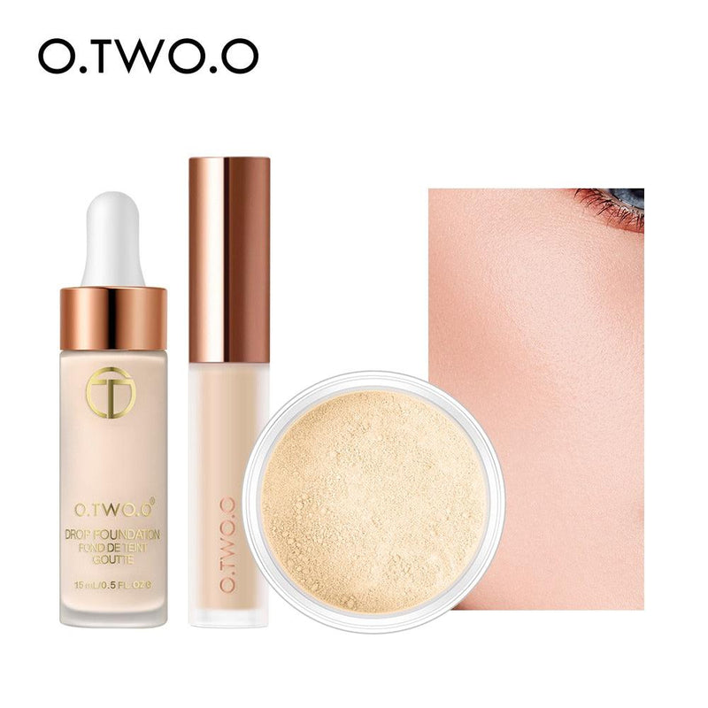Kit Maquiagem Facial O.TWO.O - Corretivo, Base e Pó - Preços ao Alcance