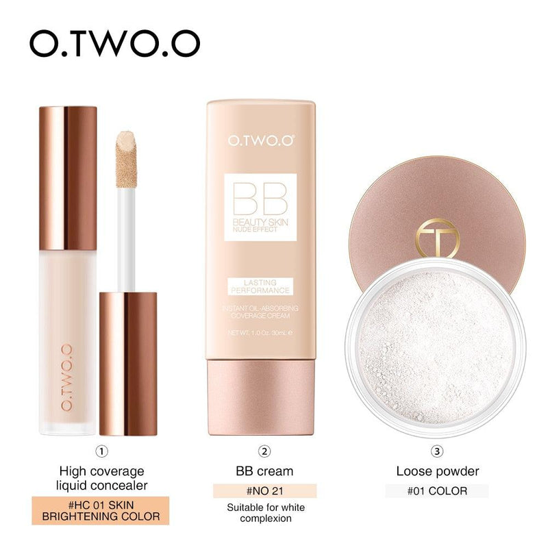 Kit Maquiagem Facial O.TWO.O - Corretivo, BB Cream e Pó - Preços ao Alcance