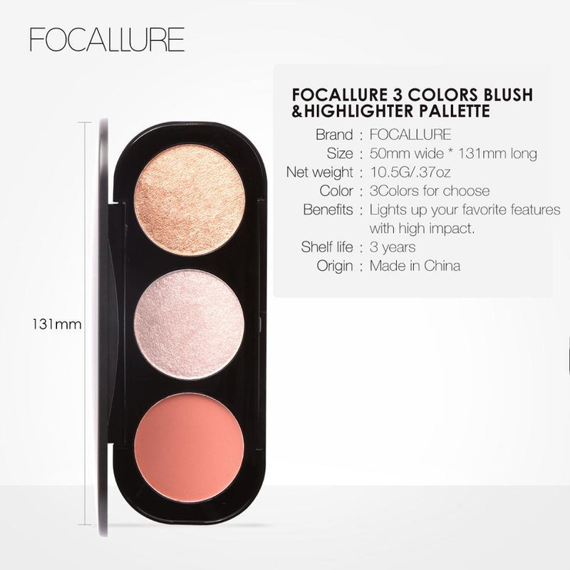 Paleta de Iluminador Focallure - 3 Cores - Preços ao Alcance