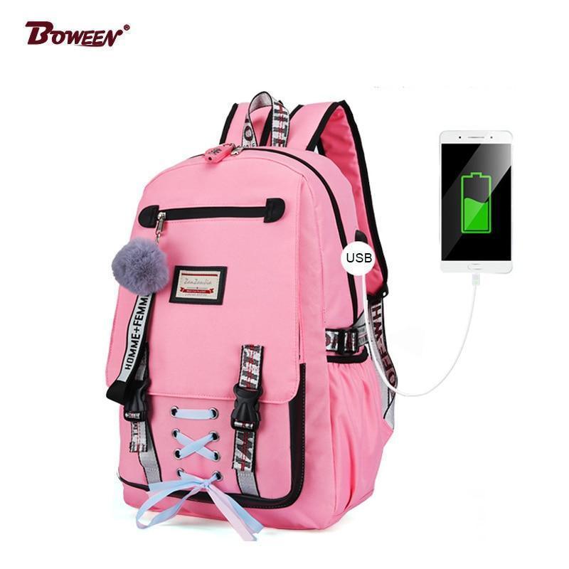 Mochila Feminina com Entrada USB e Trava Anti-Roubo - Preços ao Alcance